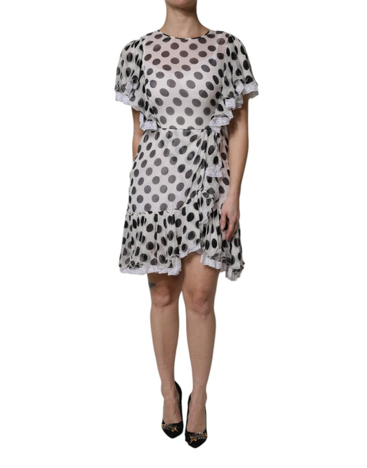 Dolce & Gabbana White Polka Dotted Silk Blend A-line Dress - HBPS Beauty & Fashion