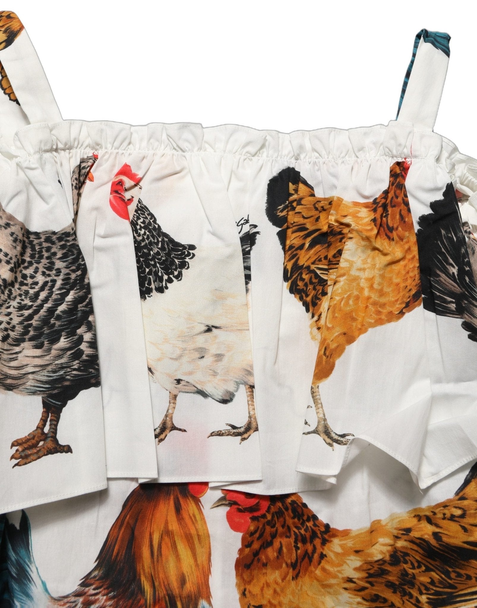 Dolce & Gabbana White Rooster Print Poplin Off The Shoulder Top - HBPS Beauty & Fashion