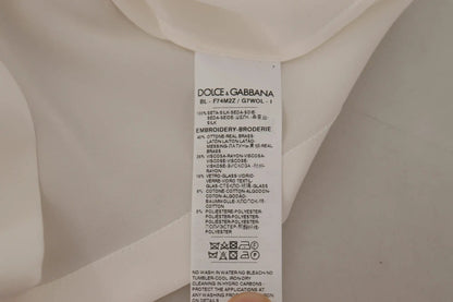 Dolce & Gabbana White Silk Gold DG Crown Crystal Blouse Top - HBPS Beauty & Fashion