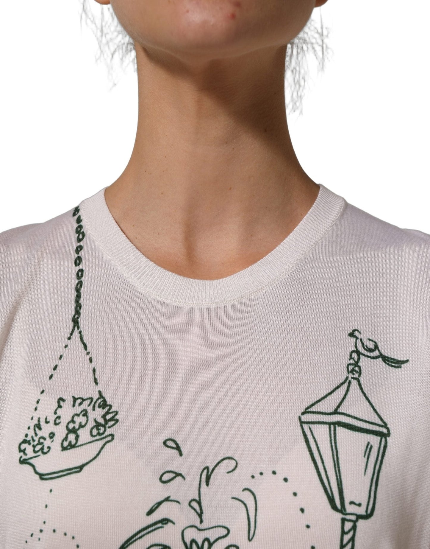 Dolce & Gabbana White Silk Knit Garden Fountain Print Tank Top - HBPS Beauty & Fashion