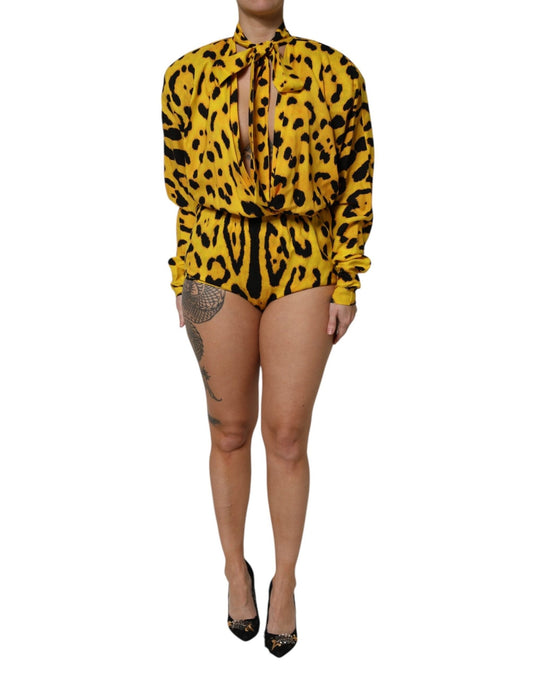 Dolce & Gabbana Yellow Leopard Long Sleeves Jumpsuit Dress - HBPS Beauty & Fashion