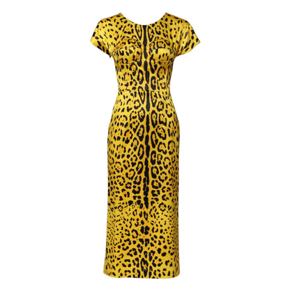 Dolce & Gabbana Yellow Polyester Leopard Midi Sheath Dress - HBPS Beauty & Fashion