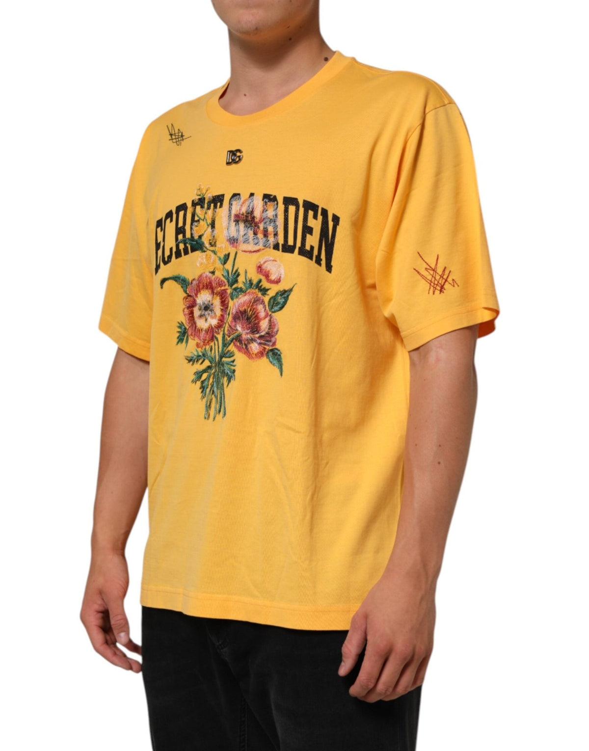 Dolce & Gabbana Yellow Secret Graden Floral Cotton CrewNeck T-shirt - HBPS Beauty & Fashion