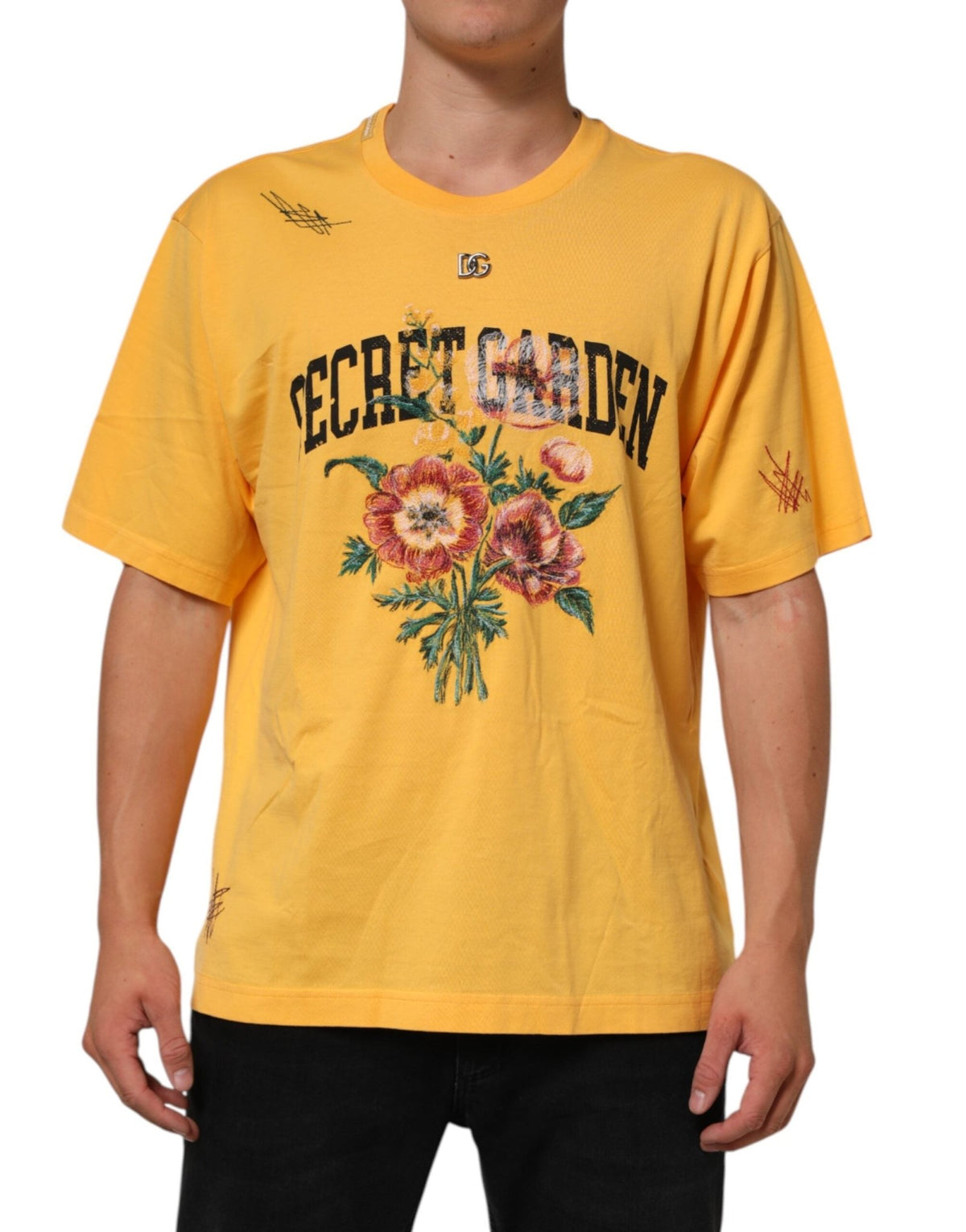 Dolce & Gabbana Yellow Secret Graden Floral Cotton CrewNeck T-shirt - HBPS Beauty & Fashion