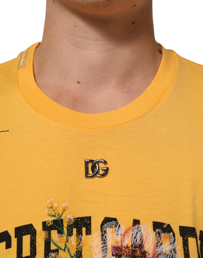 Dolce & Gabbana Yellow Secret Graden Floral Cotton CrewNeck T-shirt - HBPS Beauty & Fashion