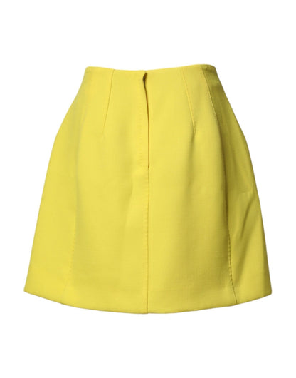 Dolce & Gabbana Yellow Wool Buttoned High Waist Mini Skirt - HBPS Beauty & Fashion