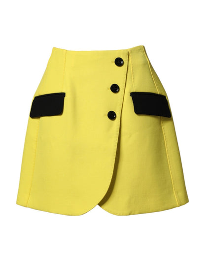 Dolce & Gabbana Yellow Wool Buttoned High Waist Mini Skirt - HBPS Beauty & Fashion