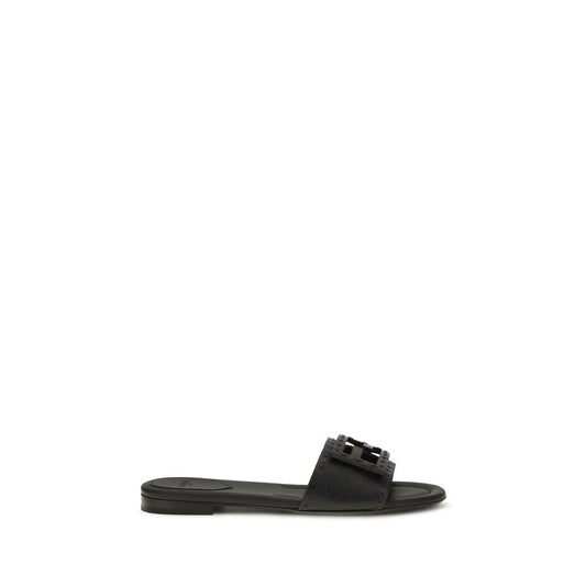 Fendi Black Calf Leather Bos Taurus Flat Sandals - HBPS Beauty & Fashion