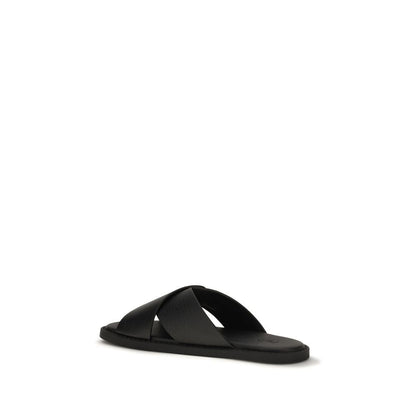 Fendi Black Calf Leather Bos Taurus Flat Sandals - HBPS Beauty & Fashion