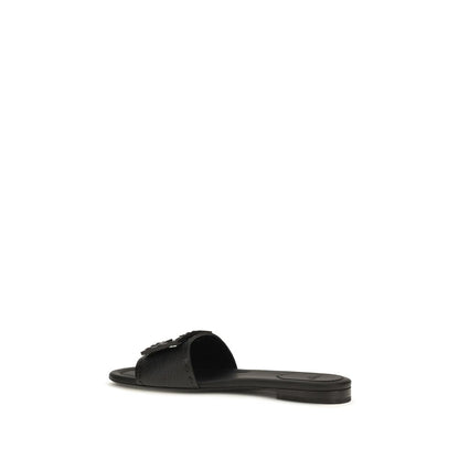 Fendi Black Calf Leather Bos Taurus Flat Sandals - HBPS Beauty & Fashion