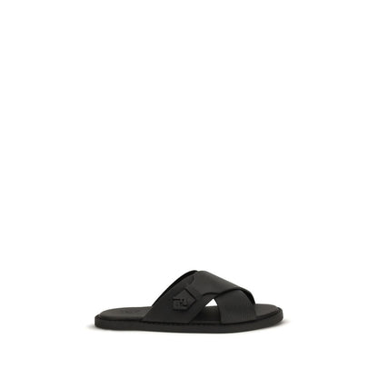 Fendi Black Calf Leather Bos Taurus Flat Sandals - HBPS Beauty & Fashion