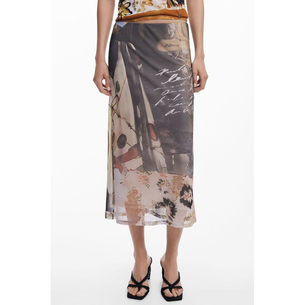 Jupe midi Desigual femme en polyester beige – DE-47099 - HBPS Beauty & Fashion