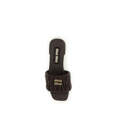 Miu Miu Brown Calf Leather Bos Taurus Flat Sandals - HBPS Beauty & Fashion