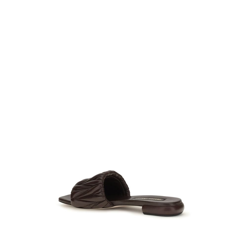Miu Miu Brown Calf Leather Bos Taurus Flat Sandals - HBPS Beauty & Fashion