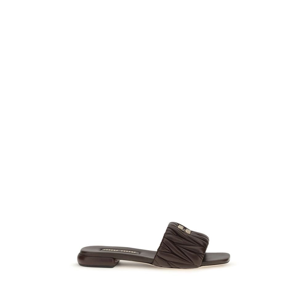 Miu Miu Brown Calf Leather Bos Taurus Flat Sandals - HBPS Beauty & Fashion