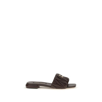 Miu Miu Brown Calf Leather Bos Taurus Flat Sandals - HBPS Beauty & Fashion