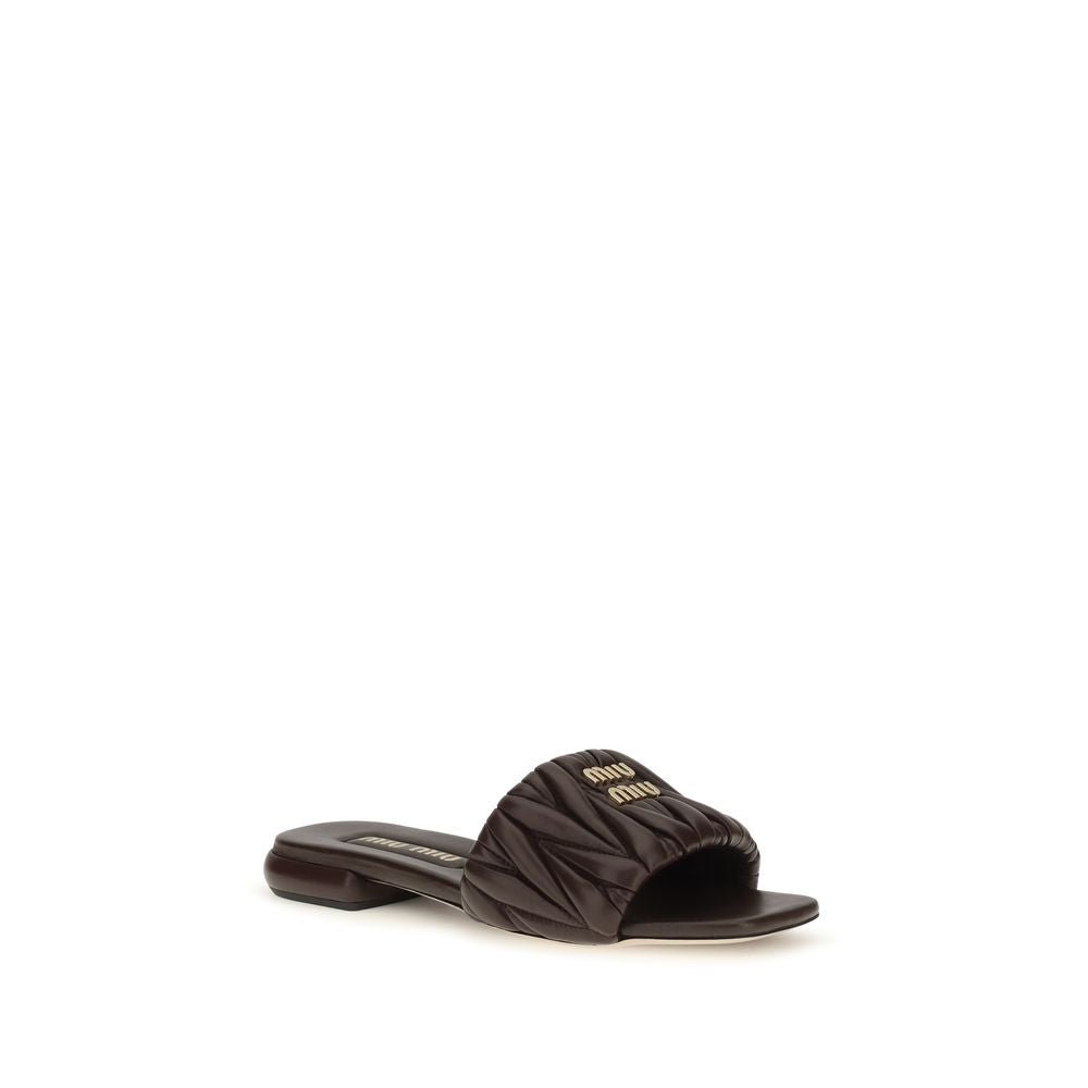 Miu Miu Brown Calf Leather Bos Taurus Flat Sandals - HBPS Beauty & Fashion
