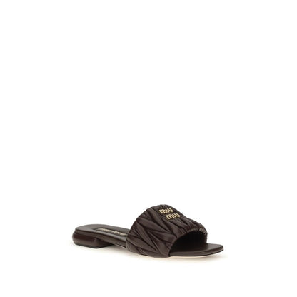 Miu Miu Brown Calf Leather Bos Taurus Flat Sandals - HBPS Beauty & Fashion