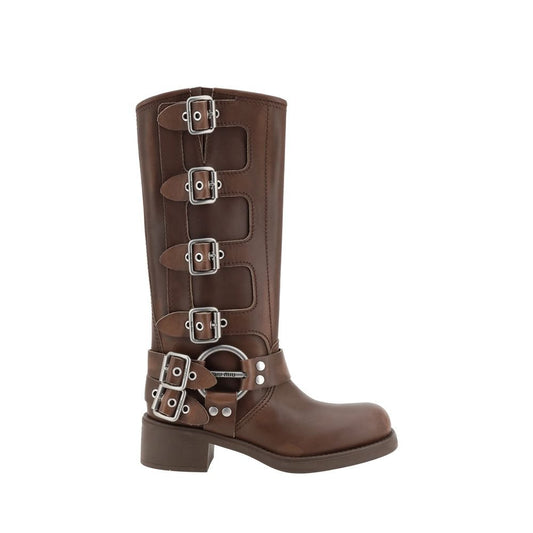 Miu Miu Brown Calf Leather Bos Taurus Lace-Up Boots - HBPS Beauty & Fashion