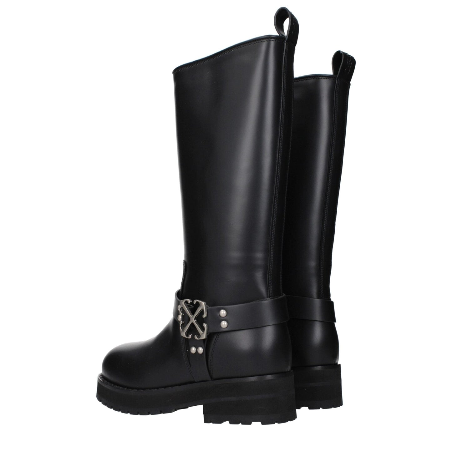 Off-White Black Leather Flat Boots - HBPS Beauty & Fashion