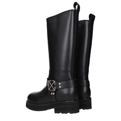Off-White Black Leather Flat Boots - HBPS Beauty & Fashion