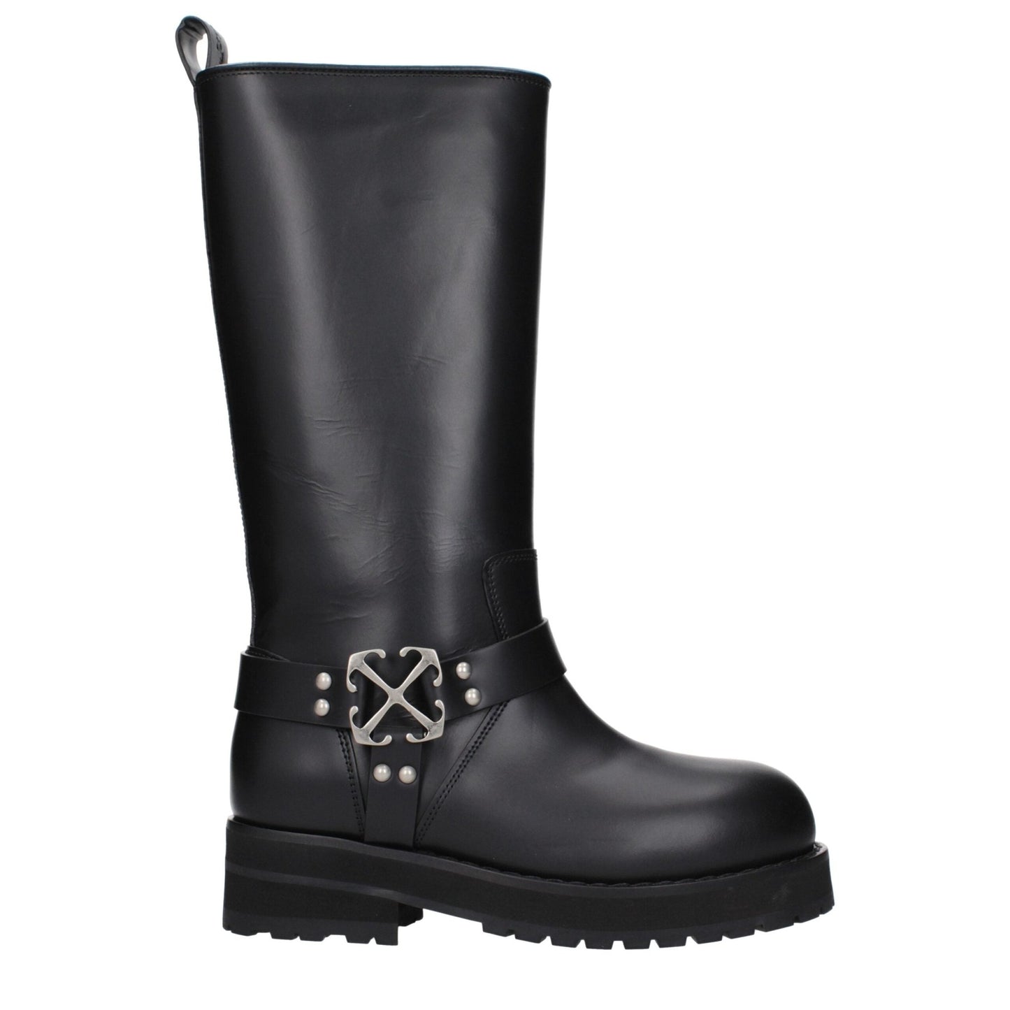 Off-White Black Leather Flat Boots - HBPS Beauty & Fashion