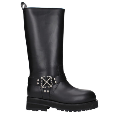 Off-White Black Leather Flat Boots - HBPS Beauty & Fashion
