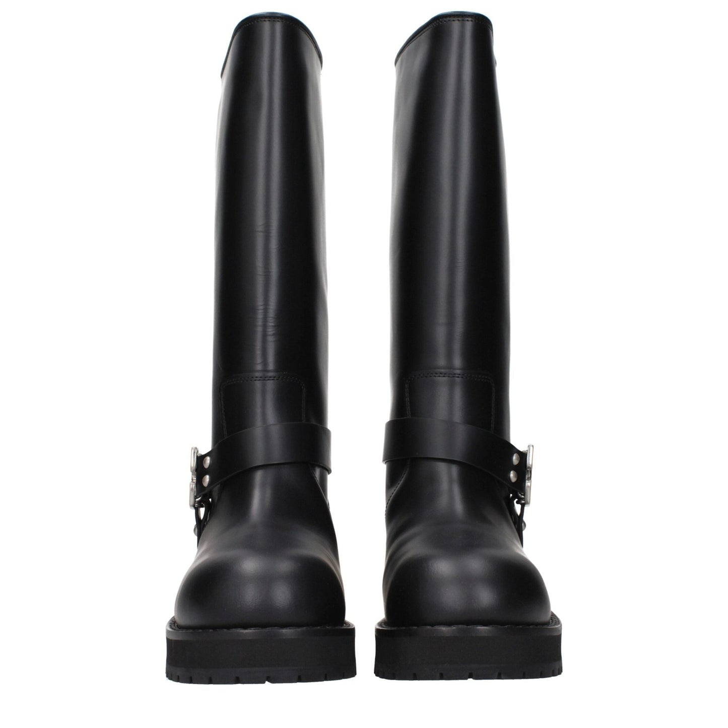 Off-White Black Leather Flat Boots - HBPS Beauty & Fashion