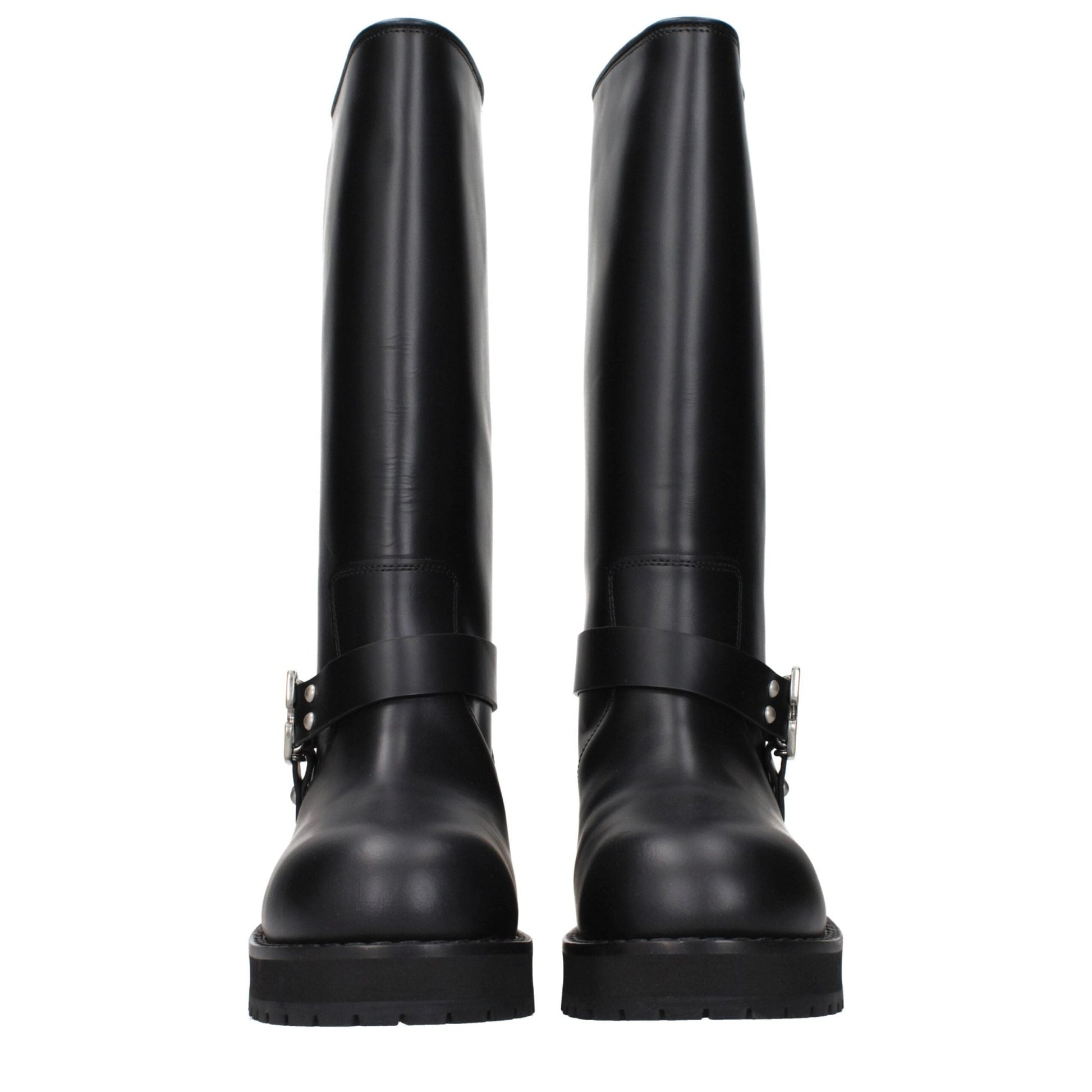 Off-White Black Leather Flat Boots - HBPS Beauty & Fashion