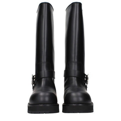 Off-White Black Leather Flat Boots - HBPS Beauty & Fashion