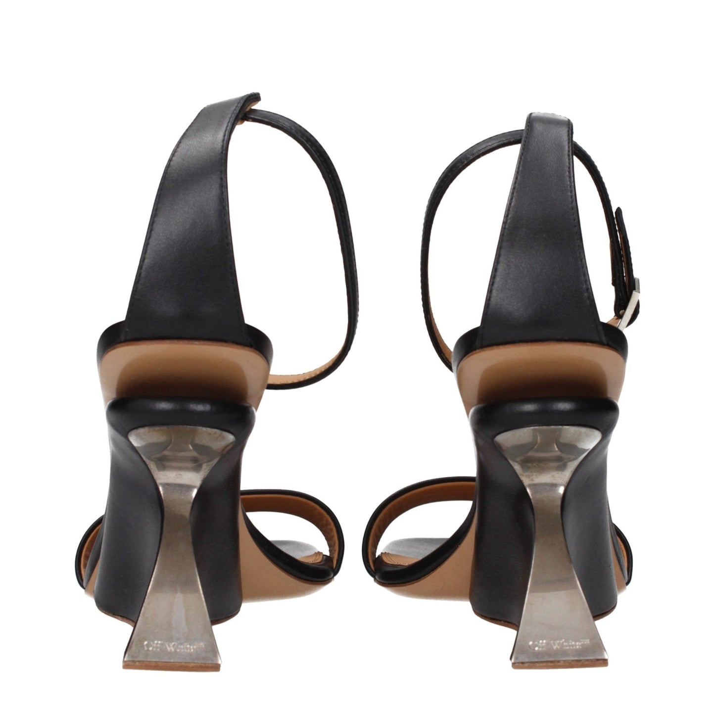 Off-White Black Leather Stiletto Heel Sandals - HBPS Beauty & Fashion
