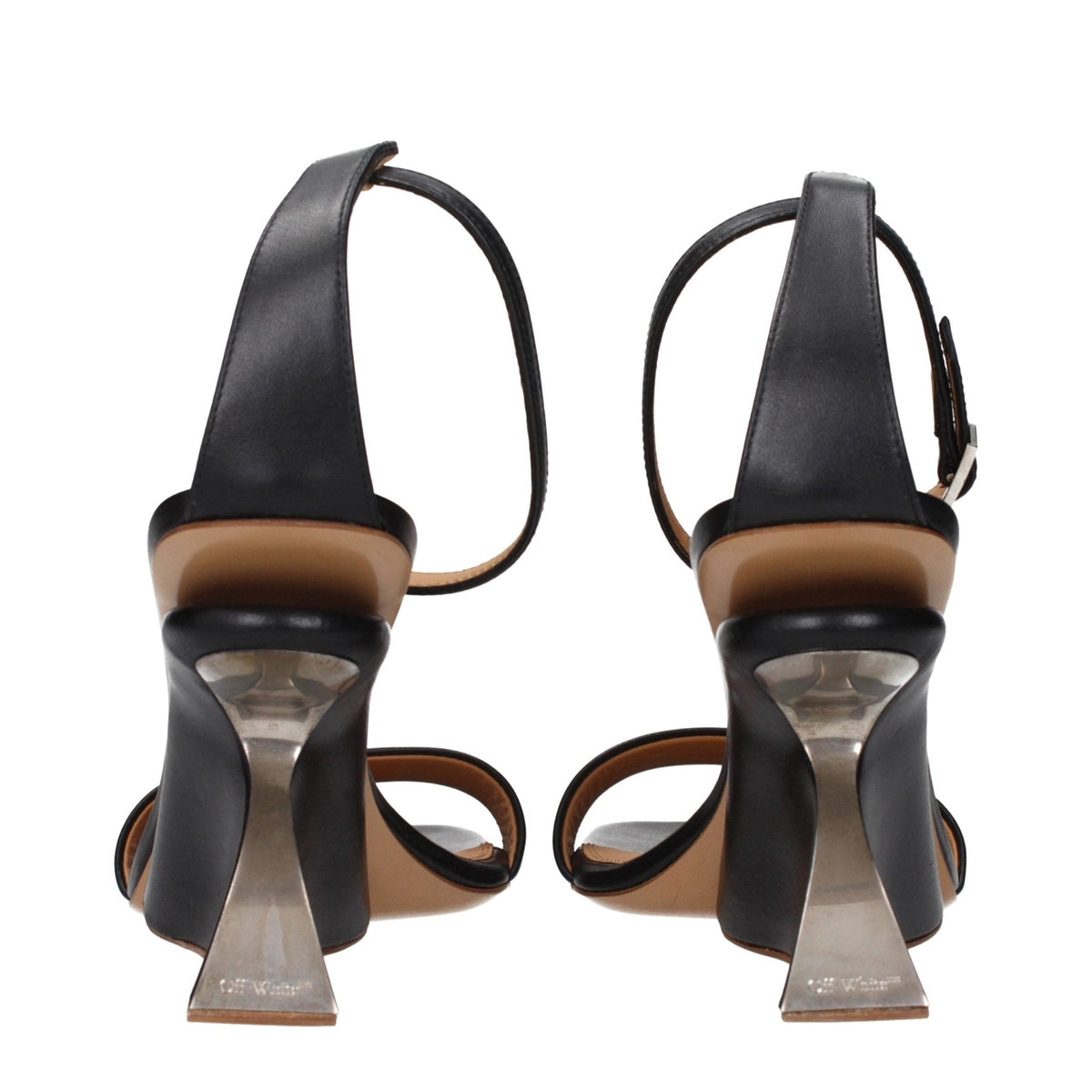 Off-White Black Leather Stiletto Heel Sandals - HBPS Beauty & Fashion