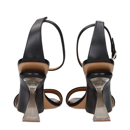 Off-White Black Leather Stiletto Heel Sandals - HBPS Beauty & Fashion