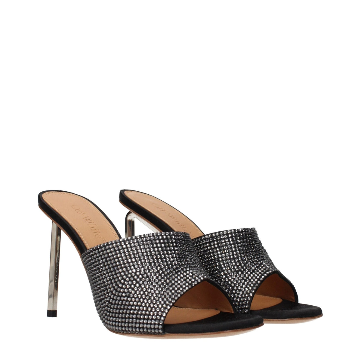 Off-White Black Satin Stiletto Heel Sandals - HBPS Beauty & Fashion