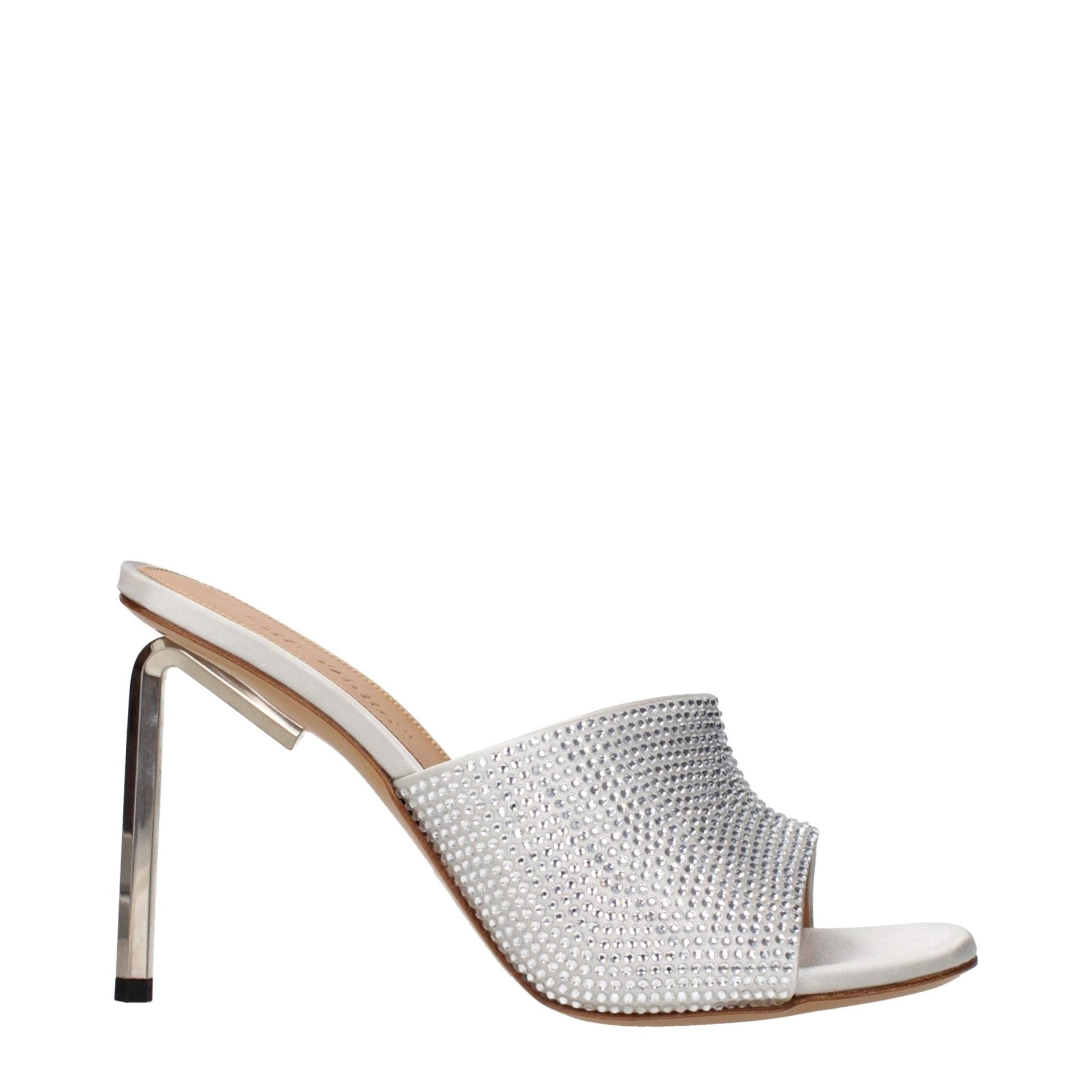 Off-White Gray Satin Stiletto Heel Sandals - HBPS Beauty & Fashion