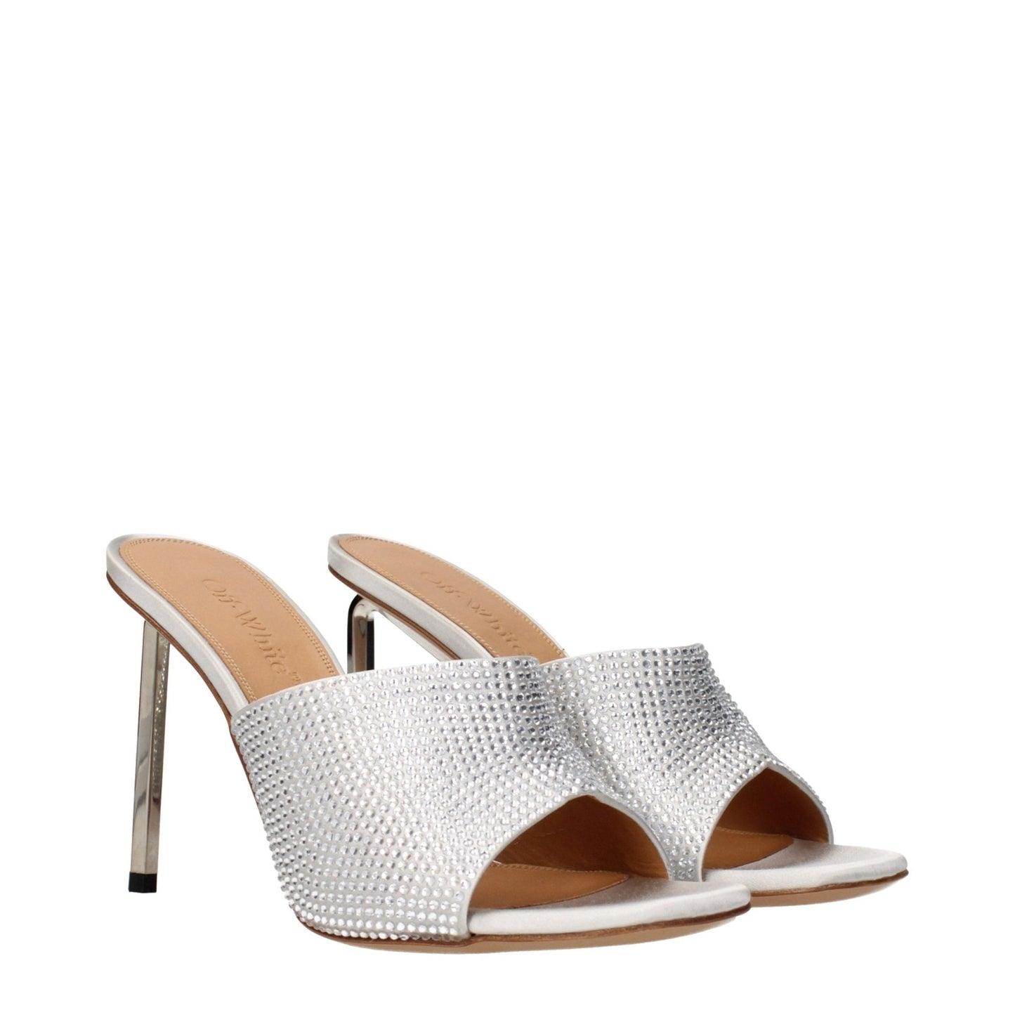 Off-White Gray Satin Stiletto Heel Sandals - HBPS Beauty & Fashion
