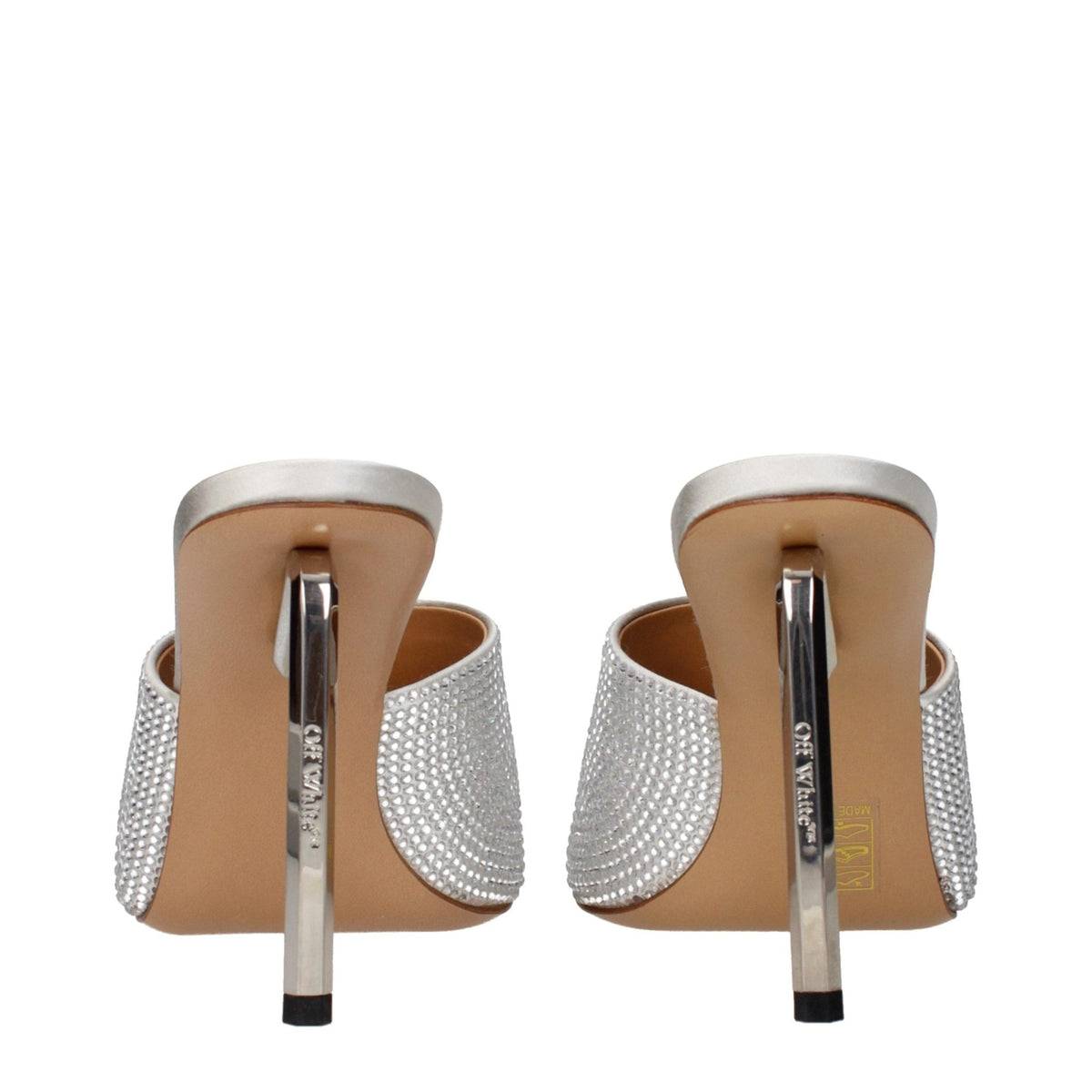 Off-White Gray Satin Stiletto Heel Sandals - HBPS Beauty & Fashion