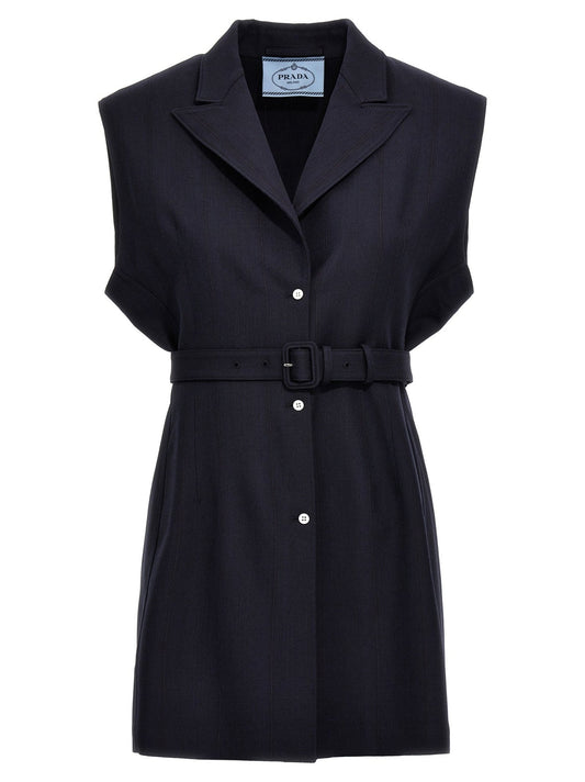 Prada Blue Virgin Wool Sleeveless Jacket - HBPS Beauty & Fashion