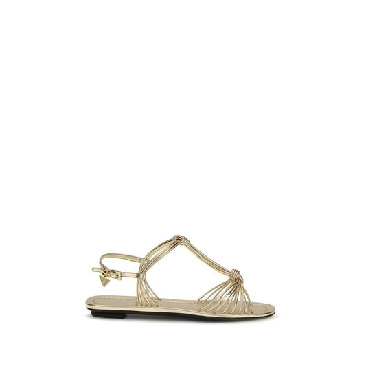 Prada Gold Calf Leather Bos Taurus Flat Sandals - HBPS Beauty & Fashion