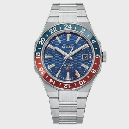 Citizen Series 8 Montre Homme Automatique GMT – Acier Gris, Cadran Bleu, 41 mm