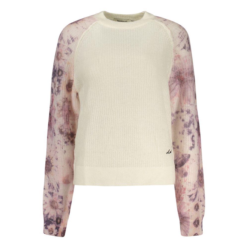 Pull Desigual femme motif botanique en polyamide et laine blanc – DE-48320 - HBPS Beauty & Fashion