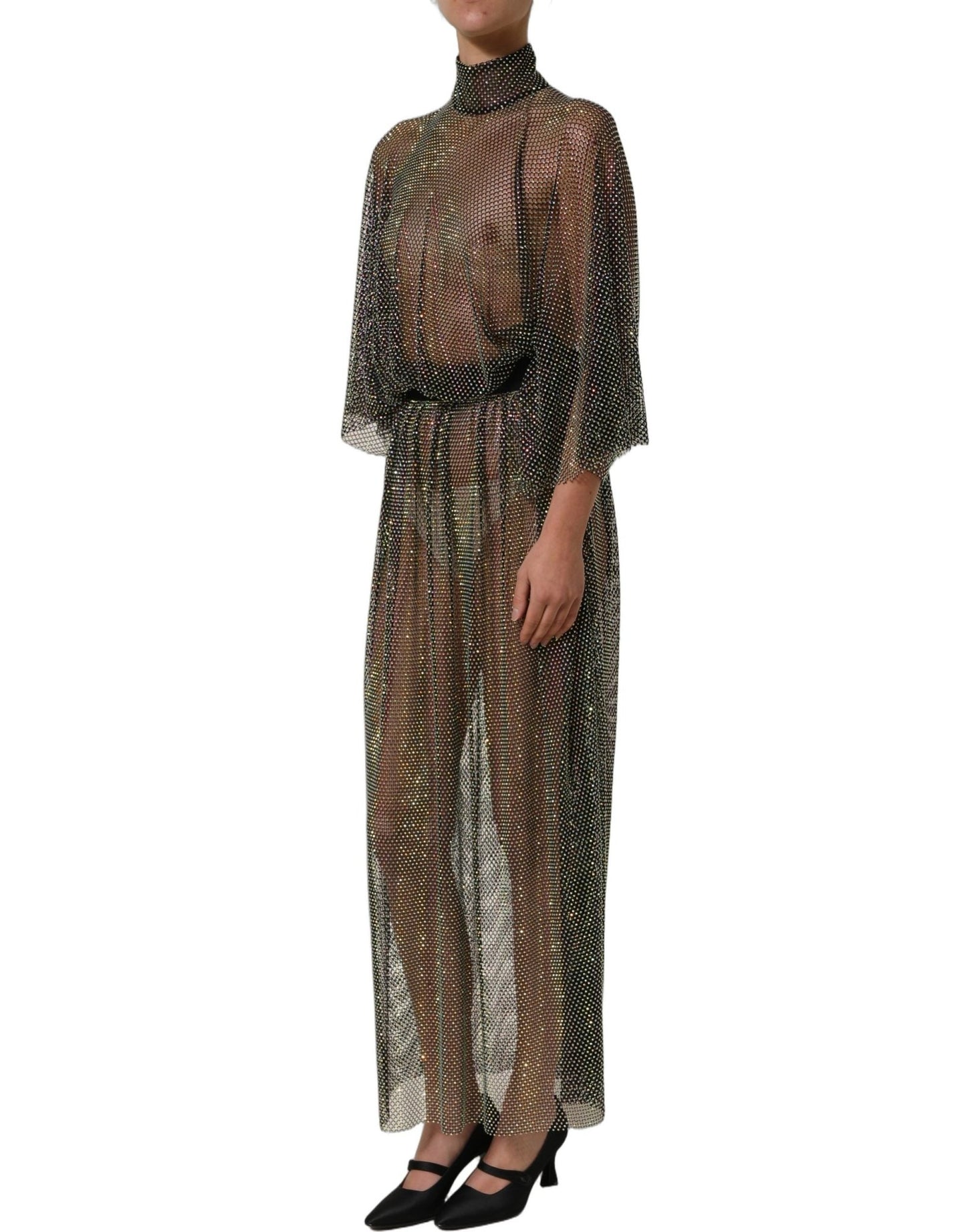 Robe Maxi Dolce & Gabbana Noire Strass Mesh Col Roulé – Authentique | HBPS Fashion - HBPS Beauty & Fashion