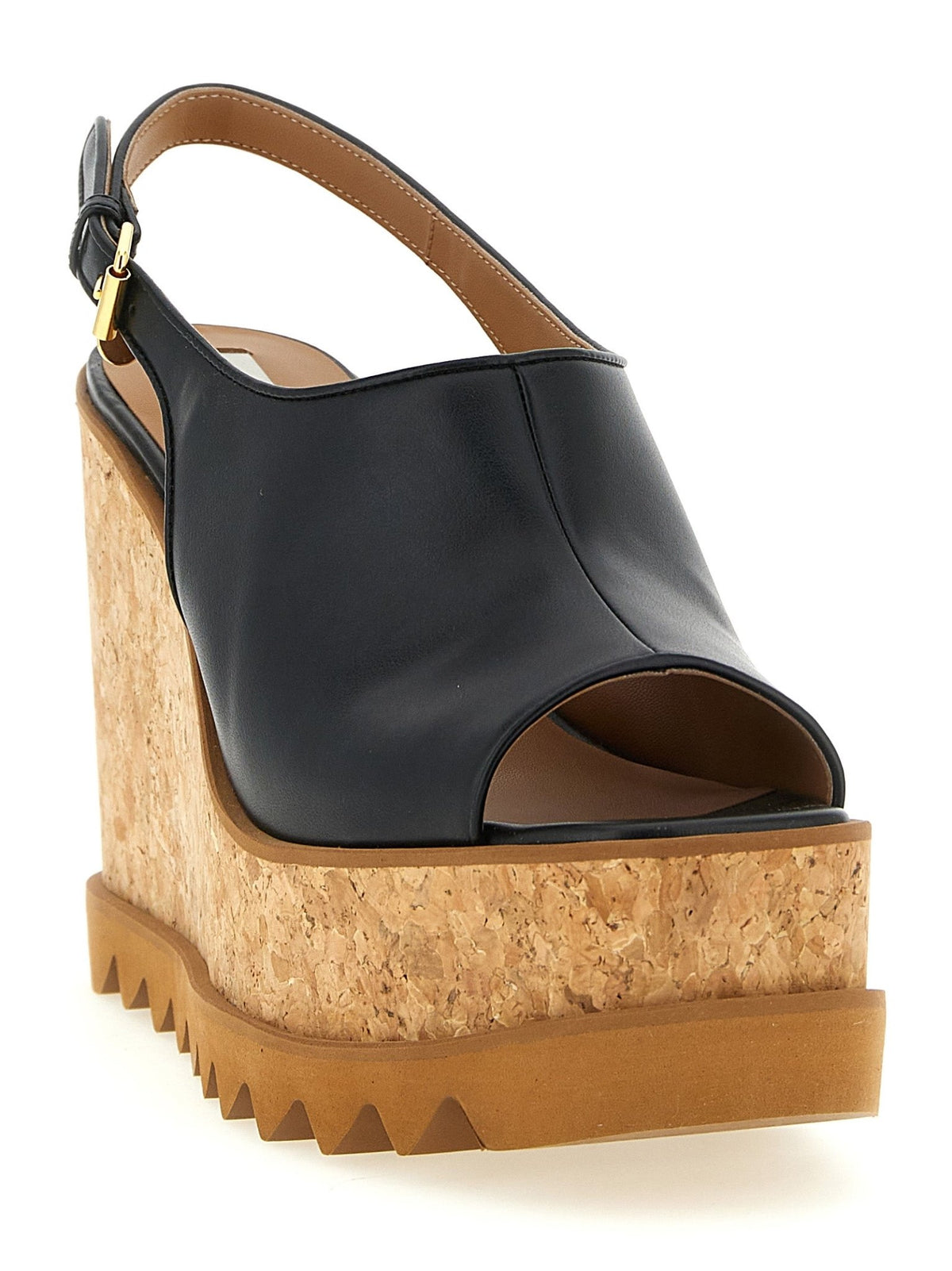 Stella McCartney Black Polyurethane Wedge Sandals - HBPS Beauty & Fashion