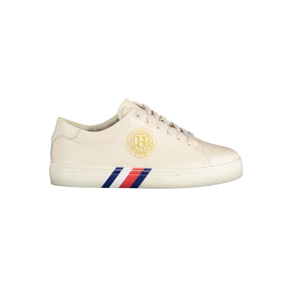 Tommy Hilfiger Beige Leather Women Sneaker - HBPS Beauty & Fashion