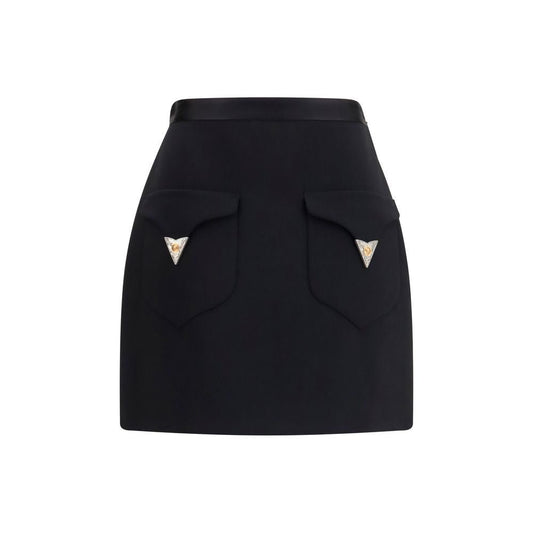 Versace Black Wool Oves Aries Mini Skirt - HBPS Beauty & Fashion