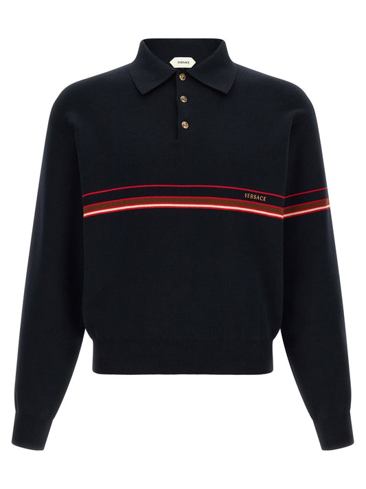 Versace Blue Cotton Polo Shirt - HBPS Beauty & Fashion