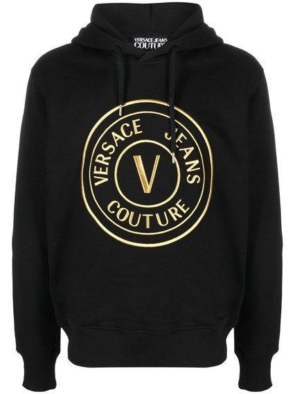 Versace Jeans Black Cotton Logo Details Hooded Sweatshirt - HBPS Beauty & Fashion