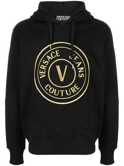 Versace Jeans Black Cotton Logo Details Hooded Sweatshirt - HBPS Beauty & Fashion