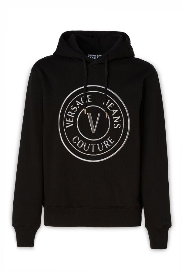 Versace Jeans Black Cotton Logo Details Hooded Sweatshirt - HBPS Beauty & Fashion