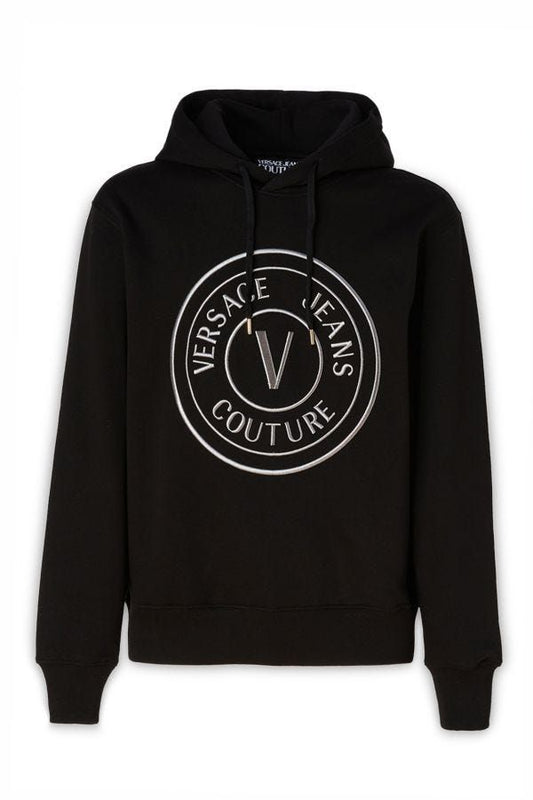 Versace Jeans Black Cotton Logo Details Hooded Sweatshirt - HBPS Beauty & Fashion